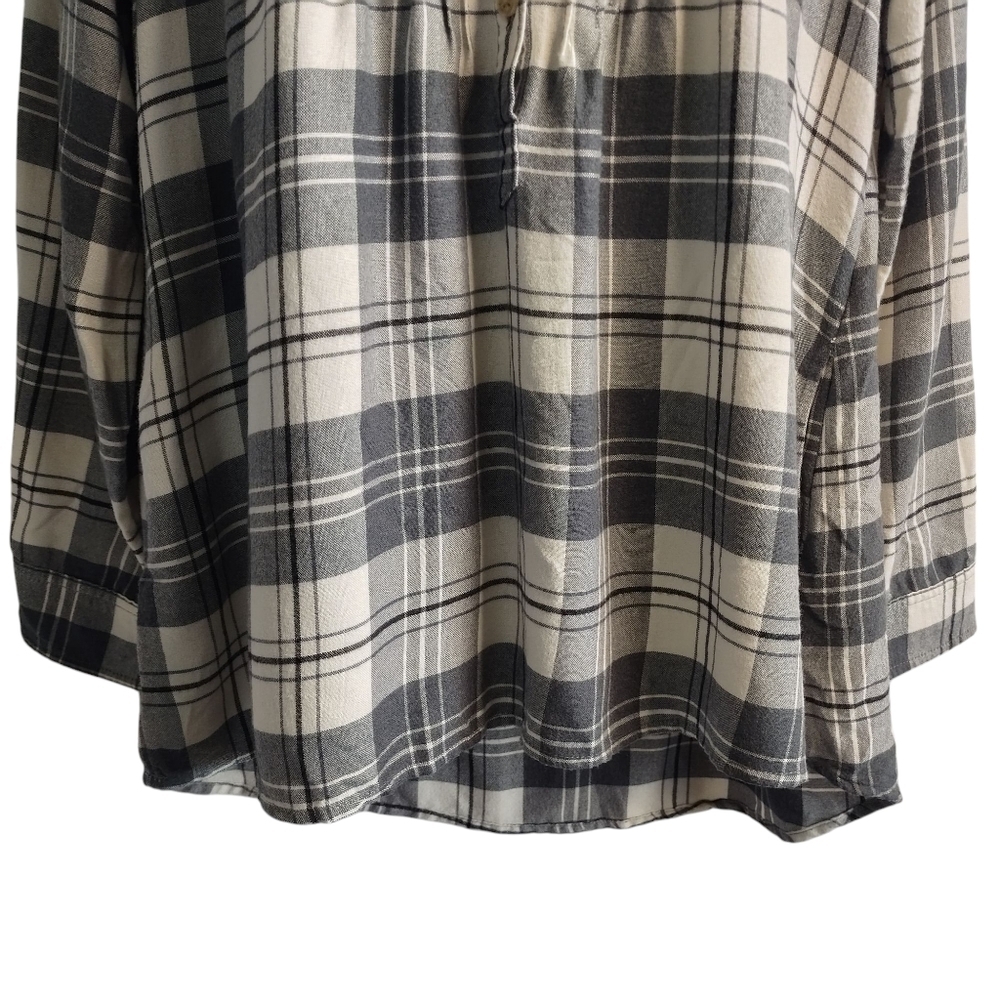 American Eagle Women's White Gray Plaid Check Button Flannel Blouse Size L - Picture 4 of 9
